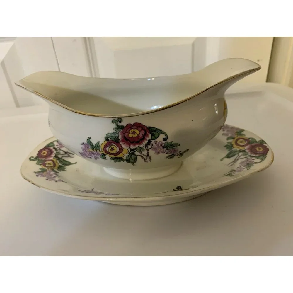 Lucien‎ Michelaud Fres Limoges France 1908-1962 gravy boat with underplate